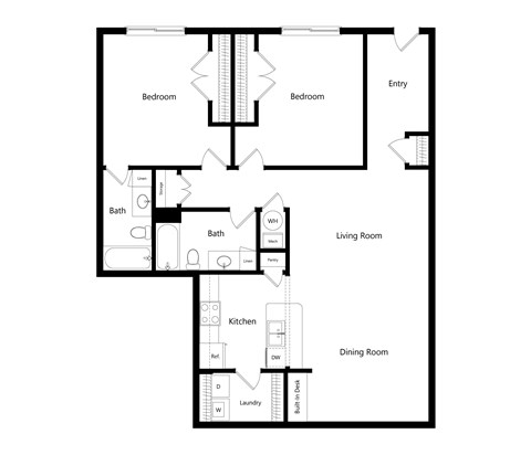 Floor plan for 2 beds, 2 baths, 1188 sqft